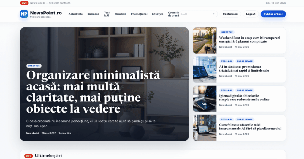 Platforma NewsPoint.ro cu temă și plugin-uri WordPress dezvoltate personalizat