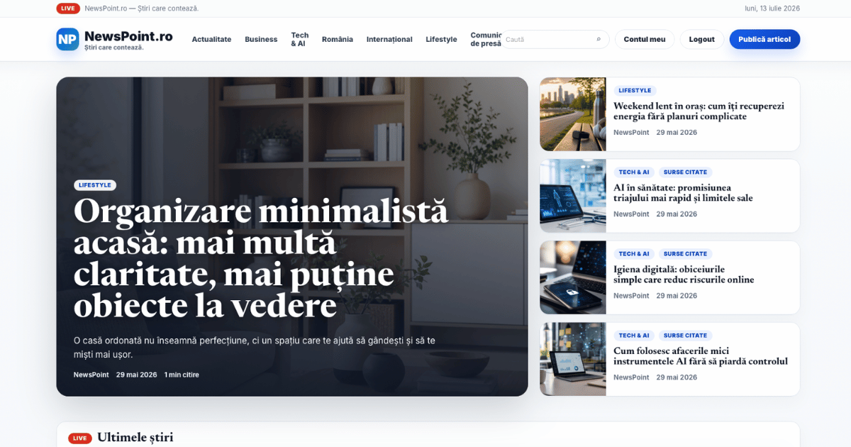 Platforma NewsPoint.ro cu temă și plugin-uri WordPress dezvoltate personalizat