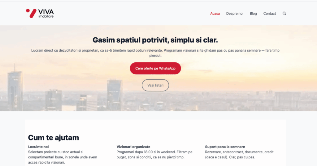 Platforma WordPress Viva Imobiliare realizată de A.Web Studio
