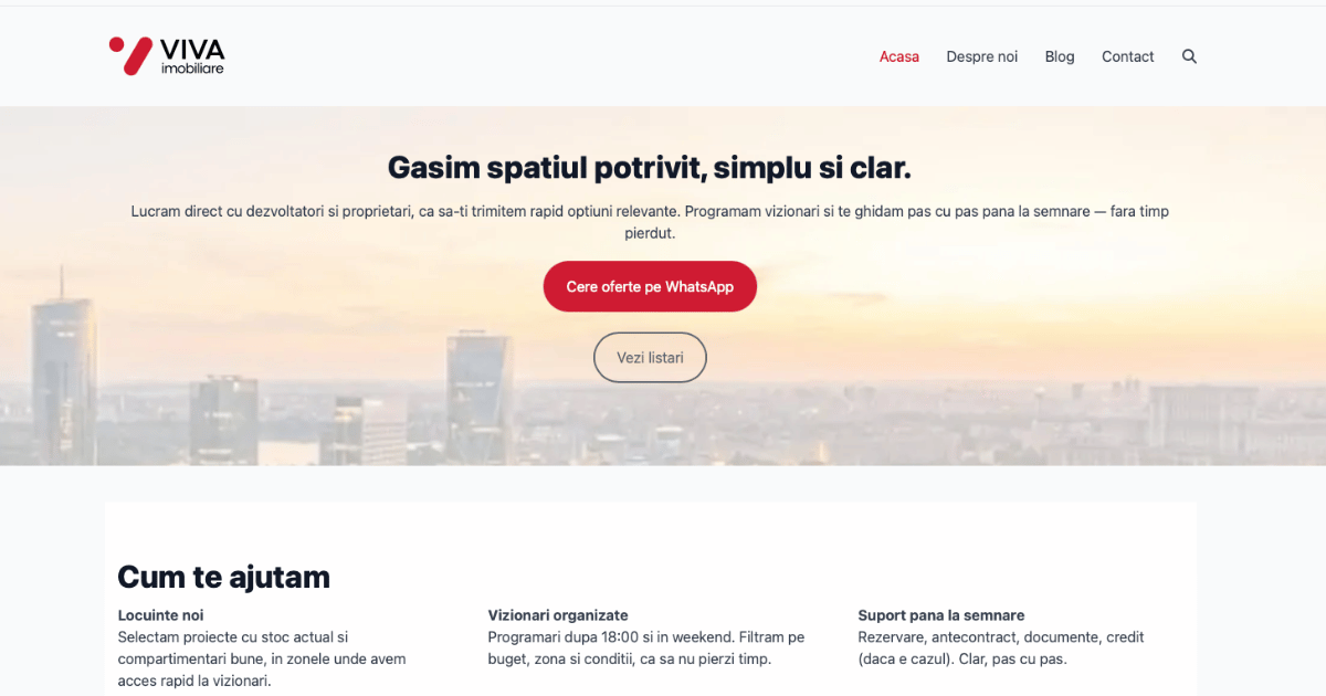 Platforma WordPress Viva Imobiliare realizată de A.Web Studio